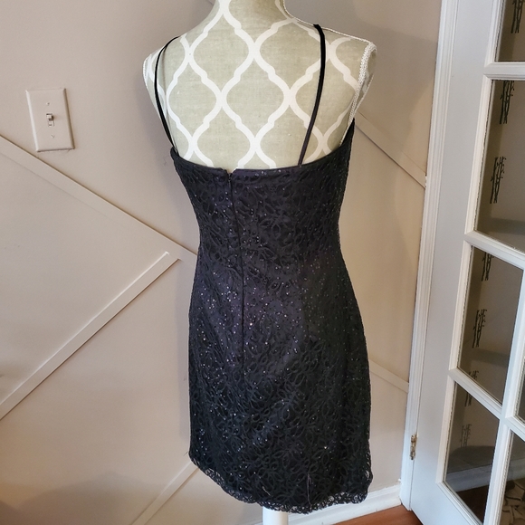 Adrianna Papell Black Sequin Lace Evening Cocktail Dress w/ corset on top. 8 US - Picture 2 of 7